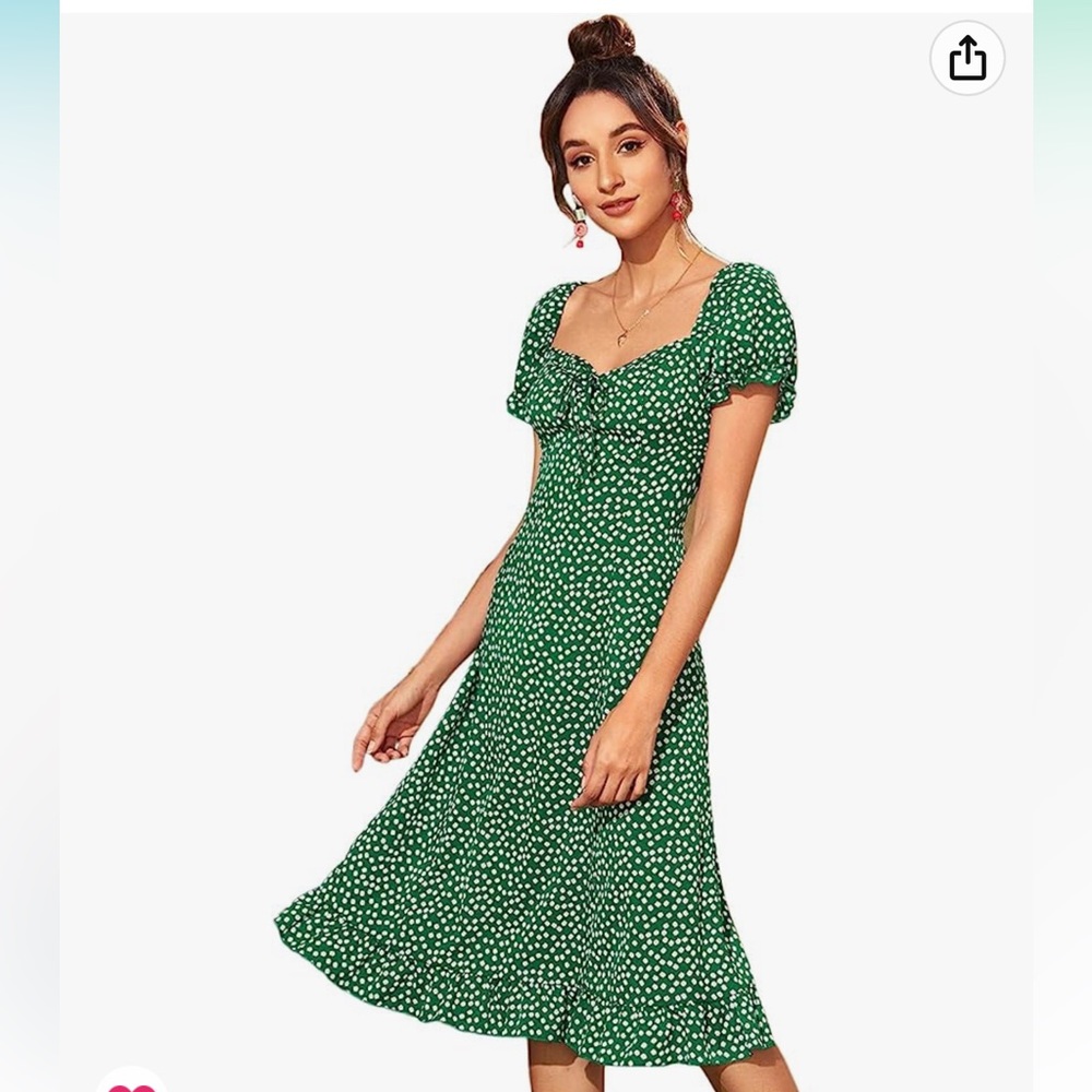 Floerns Women's Ditsy Floral Sweetheart Puff Sleeve A Line Midi Dress